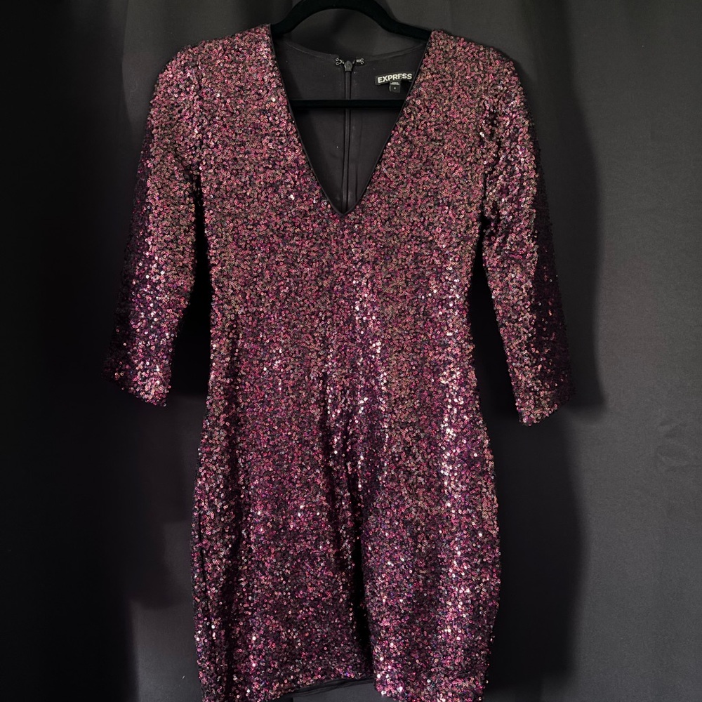 Express Women's Sequin Dress - Burgundy